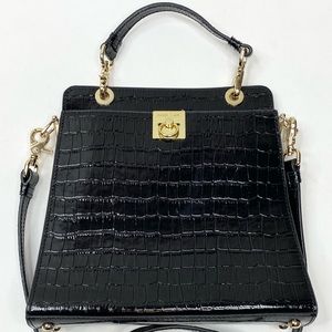 Anine Bing Black Croc-Embossed Top-Handle Bag with Gold Hardware